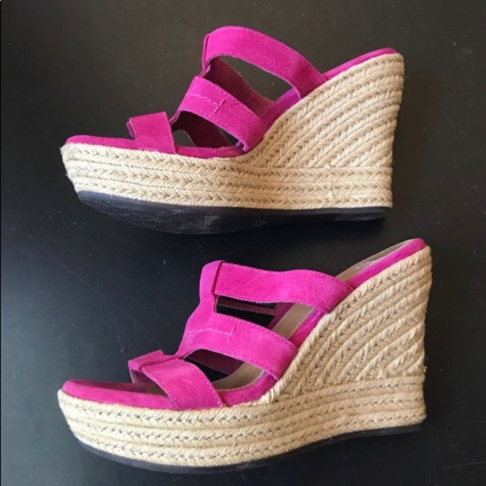 UGG pink suede wedge sandals